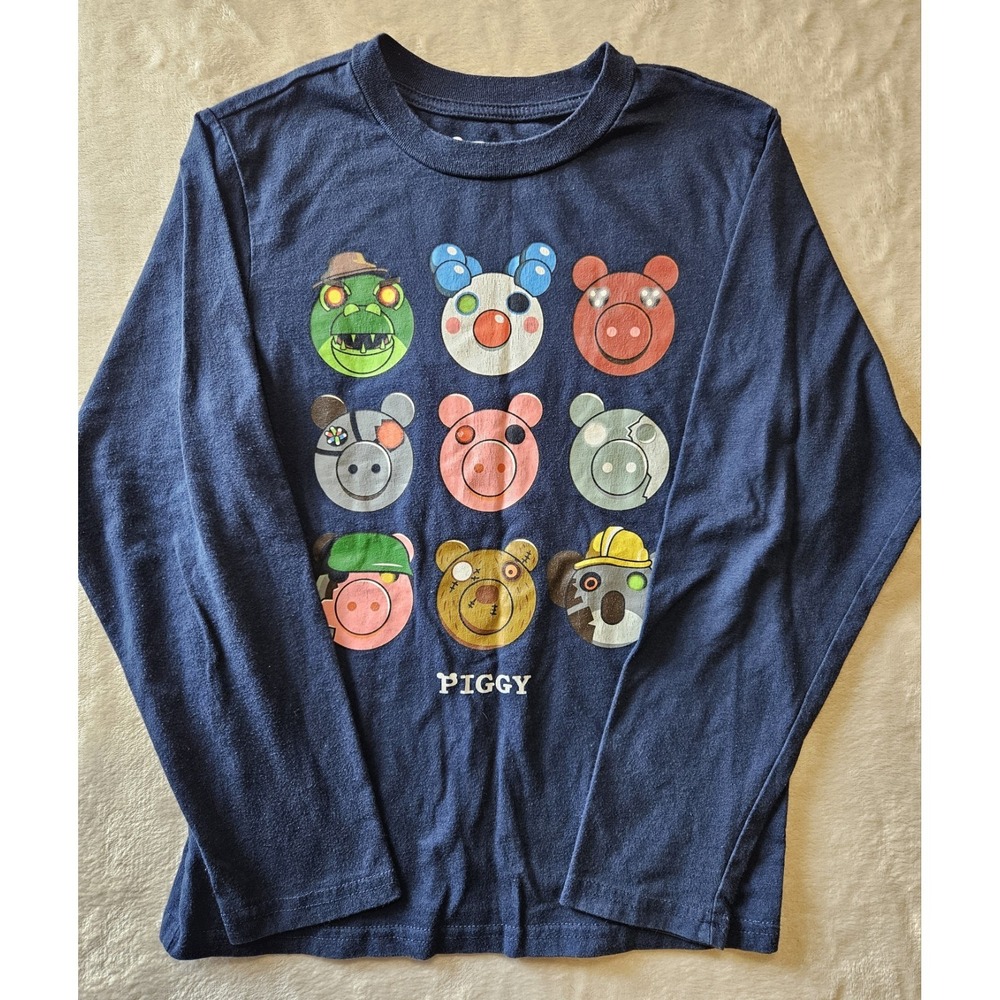 Roblox Piggy Long‎ Sleeve T Shirt Navy Blue Youth Kids Small Game Pig Characters